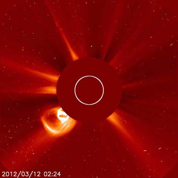 Cam-shot of sun viewed on March 12, 2012 PHOTO: NASA SOHO