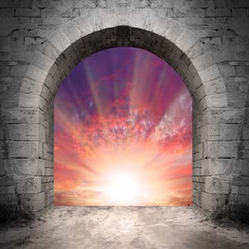 Way to heaven. Resurrection concept, empty grave.