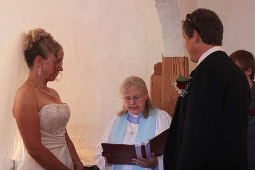 Reverend Amanda Buchanan officiated first wedding ceremony to be held at the Chapel of the Roses at Steamboat, Nevada PHOTO: Muriel Cervantes