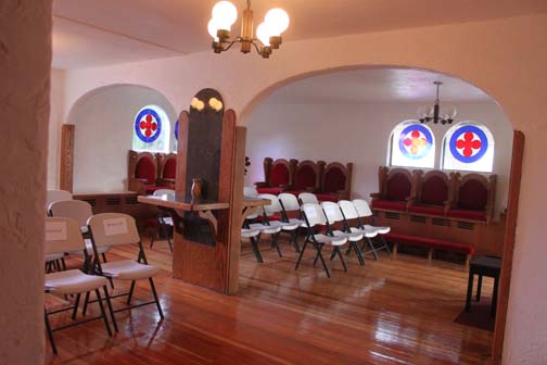 Chapel of the Roses renovated interior set up for wedding service PHOTO: Muriel Cervantes
